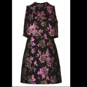 TOPSHOP Floral Metallic Jacquard Mini Zipper Dress